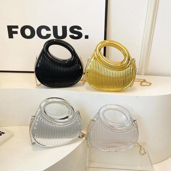 ⚡ Women's Silver Moon Shaped Cute Small Evening Clutch Crossbody Trendy Handbag - Picture 7 of 8